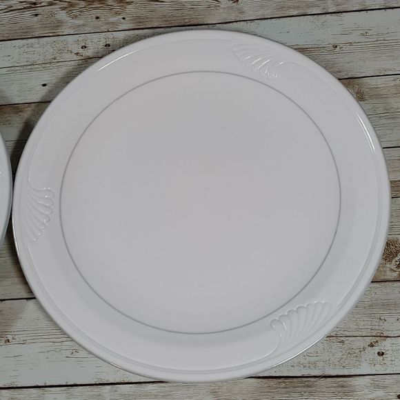 2 Corning Pyroceram White Dinner Plates 10¼" Whispering Mist Pattern White Grey - Picture 3 of 8